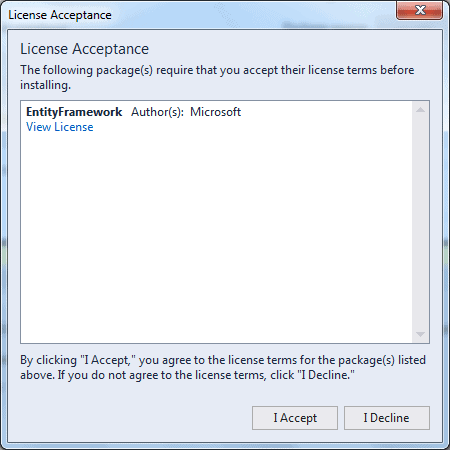 Entity Framework install