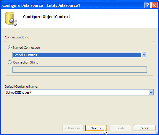 Databinding with ASP.Net using Entity Framework