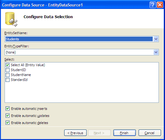 Databinding with ASP.Net using Entity Framework